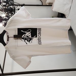 Roberto Cavalli White Graphic Tee Shirt Size: Medium NWT ♤